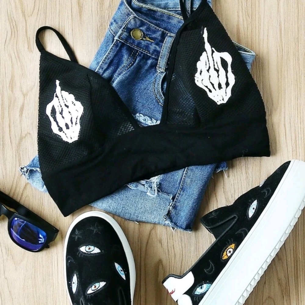 Patch Detail Fishnet Bralette Top